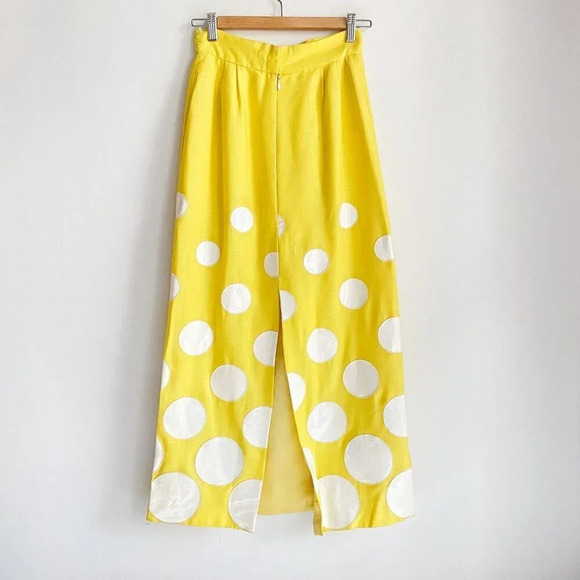 Vintage Yellow Vinyl Circle Print Midi Skirt With High Slit S - Picture 5 of 7